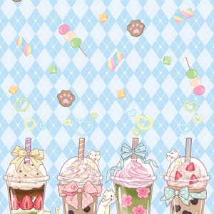 Sweet Lolita Cat Bubble Tea Print Kawaii JSK Dress image 7