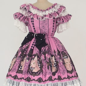 Custom size Sphynx Cat print Gothic Classic Lolita fashion OP Dress (style 2)