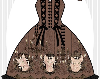 130サイズ♡ロリねこちゃんJSK♡princess kissハンドメイド Custom Size Sphynx Cat Print Gothic Classic Lolita Fashion