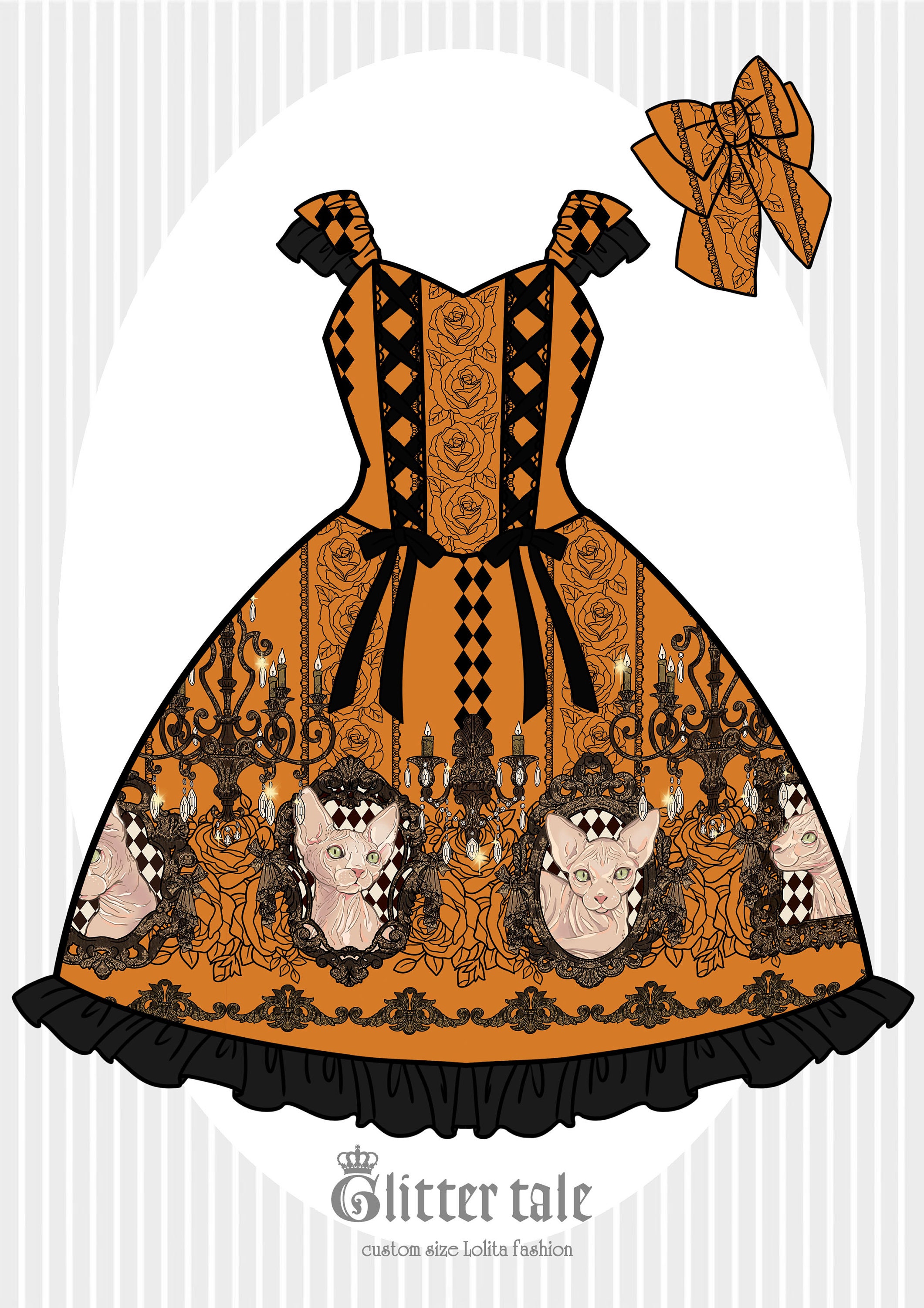 130サイズ♡ロリねこちゃんJSK♡princess kissハンドメイド Custom Size Sphynx Cat Print Gothic Classic Lolita Fashion