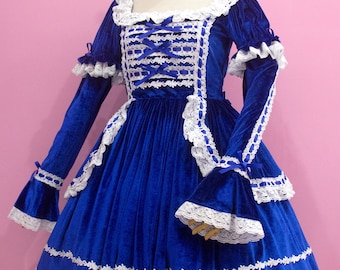 Classic Old School Gothic Lolita Velvet Detachable sleeves One-piece Dress