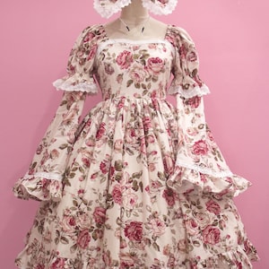 Custom size EGL fashion Vintage Floral Detachable sleeves One piece dress Princess style