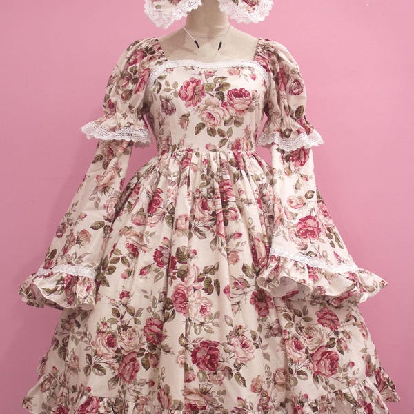 Taille personnalisée EGL fashion vintage Floral Manches amovibles Robe une pièce style princesse