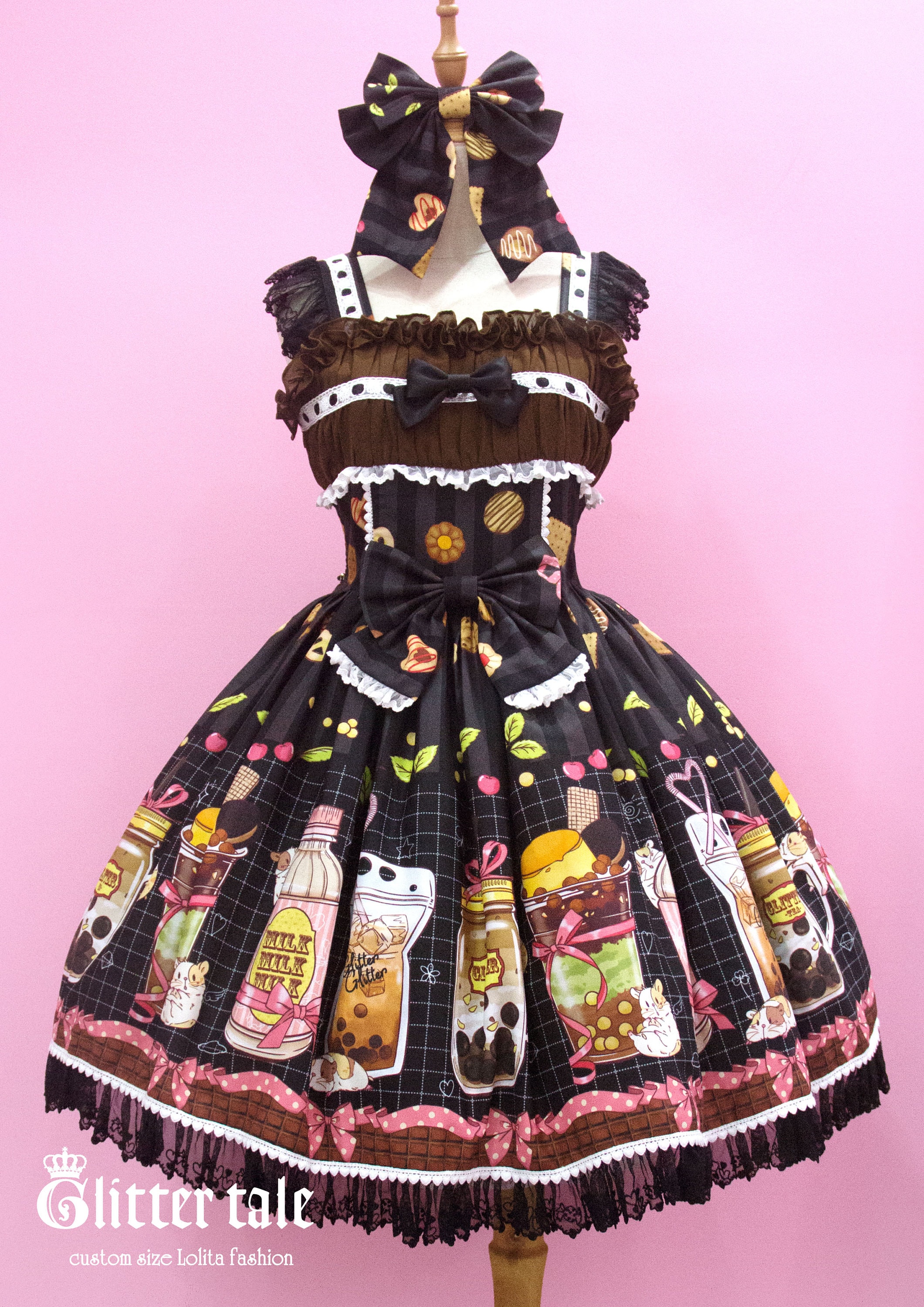 Sweet Lolita Hamster Boba Tea Print Kawaii JSK Dress- Custom