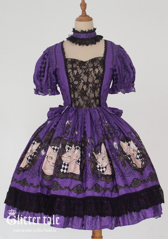 Custom Size Sphynx Cat Print Gothic Classic Lolita Fashion