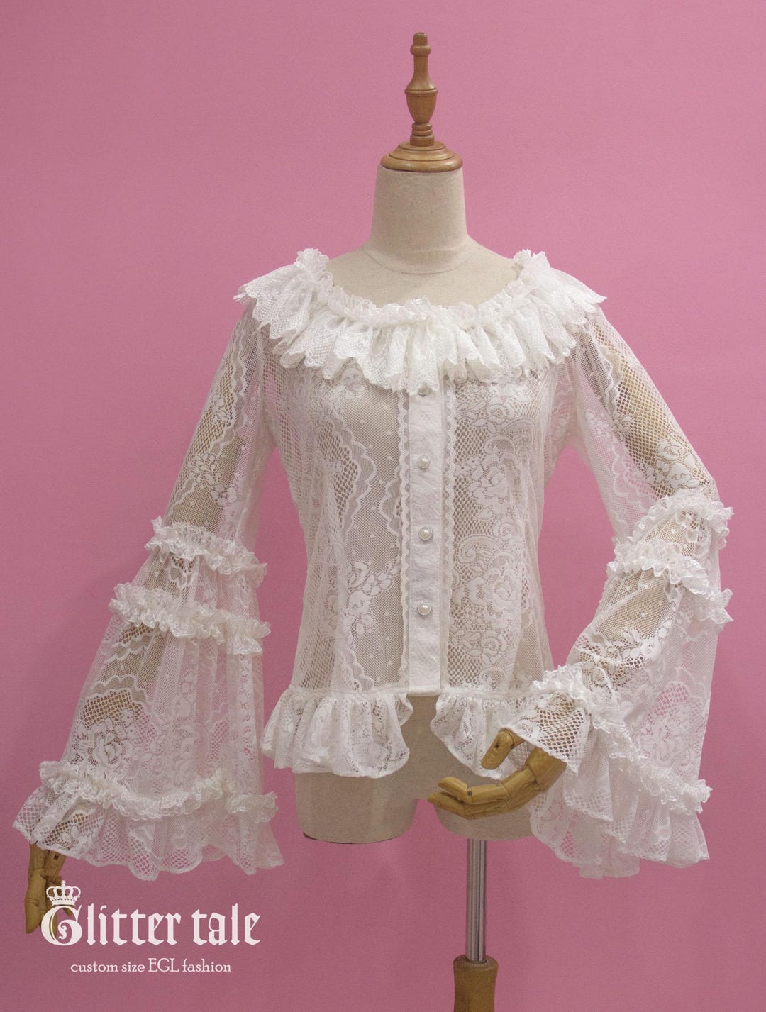 Custom Size EGL Fashion Lace Blouse Princess Flared Sleeves