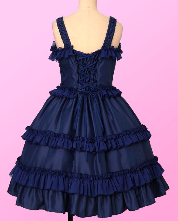 ワンピース JennyFax Losing Color Lolita / Navy Custom Size and Colors- Gothic Classic Lolita Fashion Princess