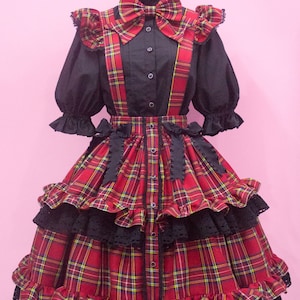 Custom size and colors- Old school Red Tartan Plaid Skirt with blouse set Classic Lolita fashion