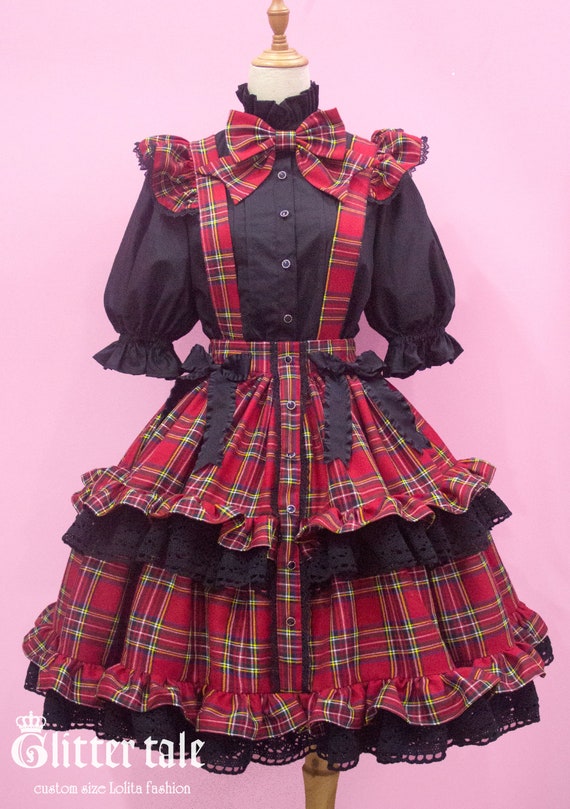 Custom size and colors- Old school Red Tartan Plaid Sweet Classic Lolita  fashion dress JSK