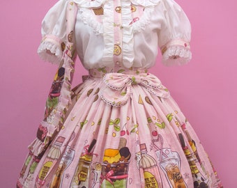 Sweet Lolita Hamster Boba Tea Print Kawaii Blouse Skirt set- Custom size