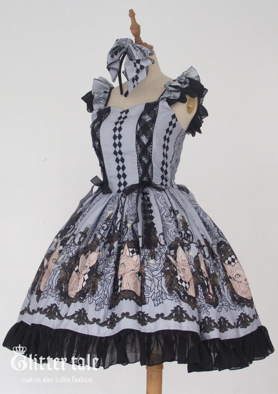 Custom Size Sphynx Cat Print Gothic Classic Lolita Fashion JSK
