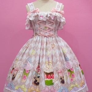 Sweet Lolita Cat Bubble Tea Print Kawaii JSK Dress image 4