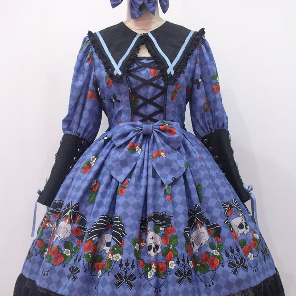 Custom size- Strawberry Skull OP dress Gothic Sweet Lolita fashion