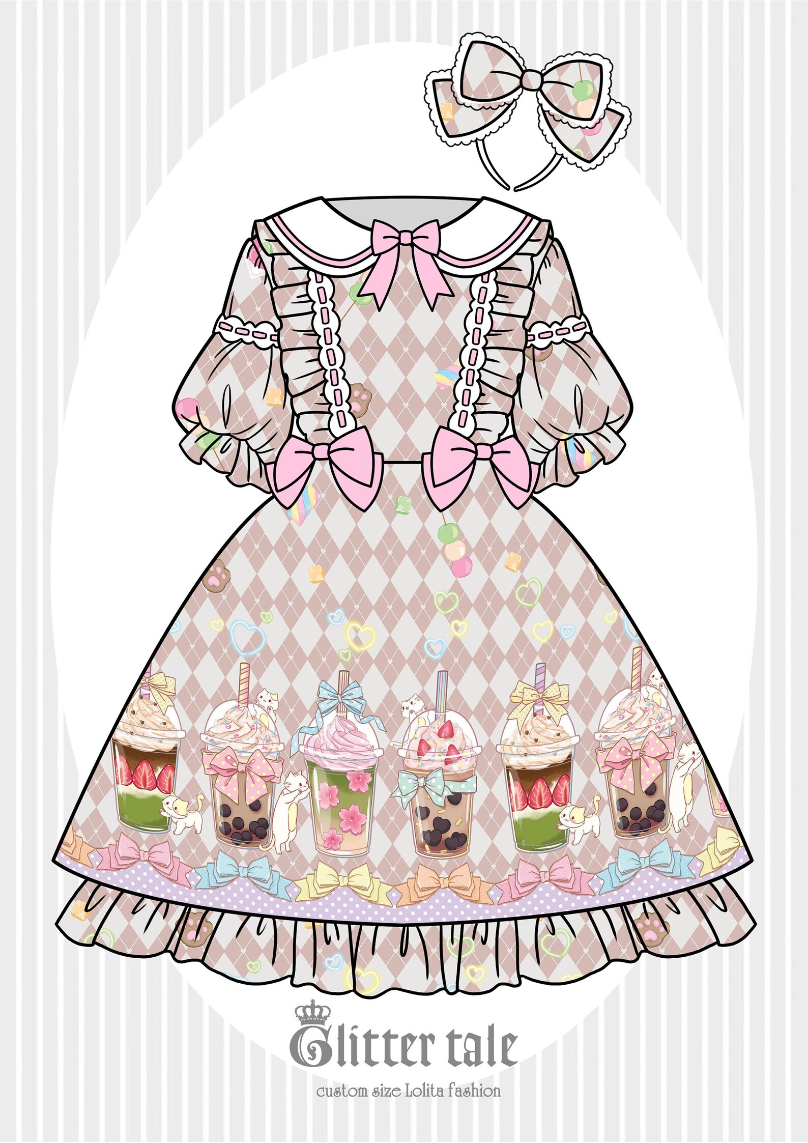 Sweet Lolita Cat Bubble Tea Print Kawaii OP Dress Custom Size - Etsy