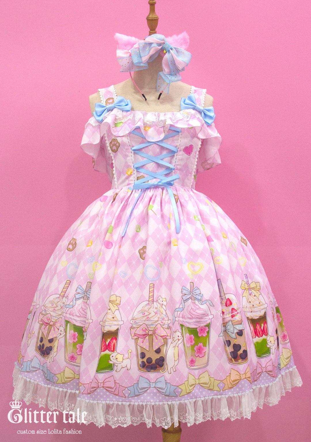 Sweet Lolita Cat Bubble Tea Print Kawaii JSK Dress - Etsy