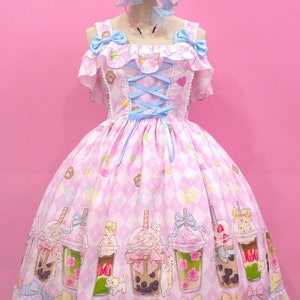 Sweet Lolita Cat Bubble Tea Print Kawaii JSK Dress image 1