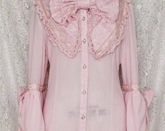Custom size- Gothic Sweet Classic Lolita Rococo Princess Sleeves Lace Blouse&Neck Bow