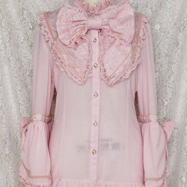 Taille personnalisée - Gothique Sweet Classic Lolita Rococo Princesse Manches Dentelle Blouse & Neck Bow