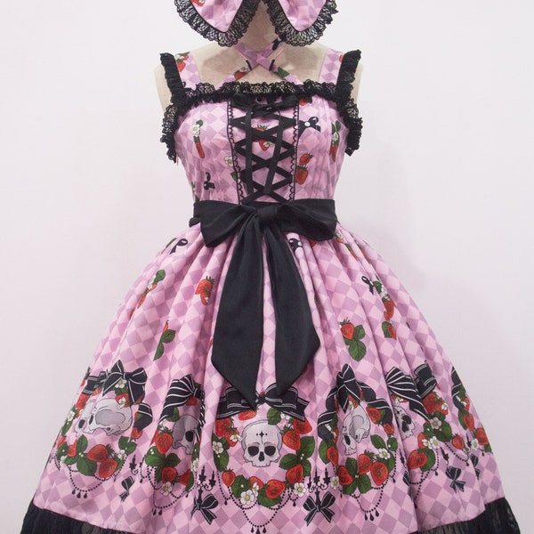Tamaño personalizado- Vestido Strawberry Skull JSK Moda gótica Sweet Lolita