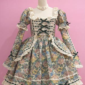 Classic Old School Gothic Lolita Floral Gobelin Abnehmbare Ärmel Einteiliges Kleid