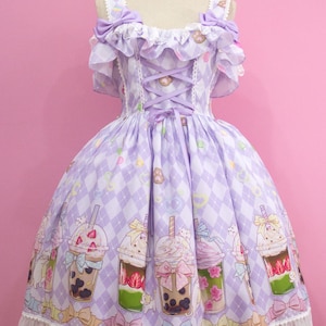 Sweet Lolita Cat Bubble Tea Print Kawaii JSK Dress image 3