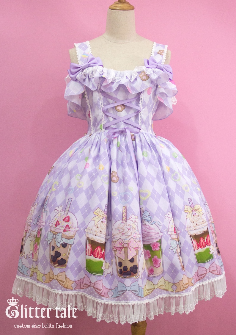 Sweet Lolita Cat Bubble Tea Print Kawaii JSK Dress image 3