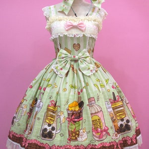 Sweet Lolita Hamster Boba Tea Print Kawaii JSK Dress- Custom size