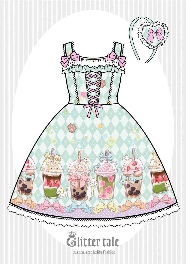 Sweet Lolita Cat Bubble Tea Print Kawaii JSK Dress image 5