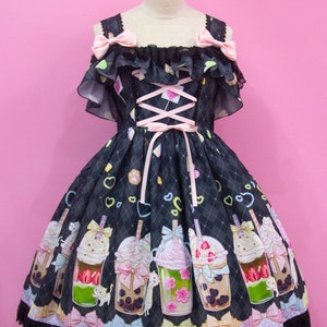 Sweet Lolita Cat Bubble Tea Print Kawaii JSK Dress image 2