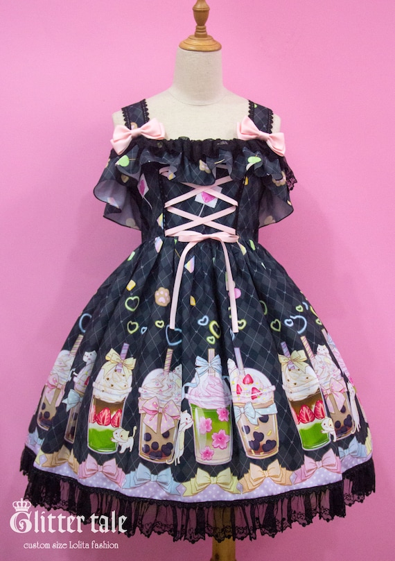 Sweet Lolita Cat Bubble Tea Print Robe Kawaii JSK Etsy France
