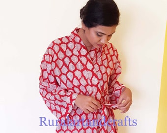 Women's and Girl Kimono Dress Hand Block Print Cotton Kimono Dress Cotton Handmade Cotton Robes Kimono Dressing Gown