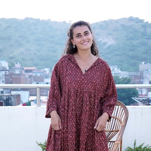 Handblock Floral Cotton Dress: Summer Midi/Mini Dress