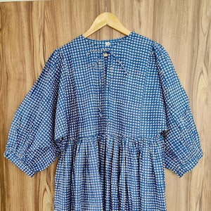 Block Print bluecolor Dress Hand Block Printed Dress Indian Block Print Dress Block Printed Dress For Women Deep Neck with string closer 235