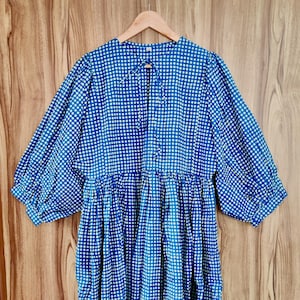 Hand Block Printed Cotton Dress: Deep Neck Indian Print