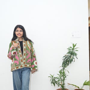 Handmade Velvet Embroidered Suzani Jacket: Boho Floral Coat