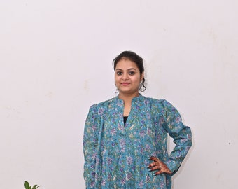 Nouveau Indien main bloc femmes robe portefeuille flore imprimé robe d'été léger coton robe Midi coton Maxi