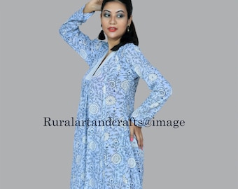 Vestido largo de algodón, vestido romántico, vestido de historia de amor, vestido romántico Block Print Long Gown Maxi