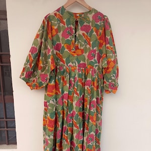 Hand Block Floral Cotton Dress: Indian Print Midi Dress