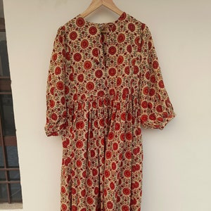 Block Print Dress, Hand Block Printed Dress, Indian Block Print Dress, Block Printed Dress For Women Deep Neck with string closer