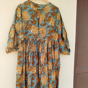 Hand Block Floral Cotton Dress: Indian Print Midi Dress