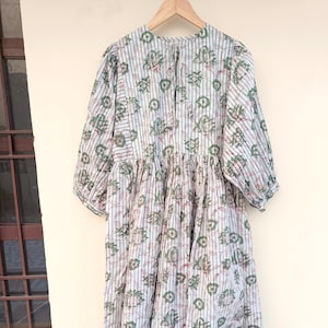 Hand Block Floral Cotton Dress: Indian Print Midi Dress
