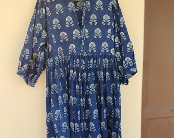 Bohemian Indigo Block Print Cotton Dress: India Summer Dress