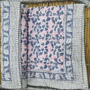 Floral Print Cotton Baby Quilt: Hand Block Kantha Blanket