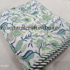 Nueva manta Dohar de algodón con estampado a mano en bloque, hecha a mano, reversible, edredón Dohar, edredón indio, manta con estampado floral azul.