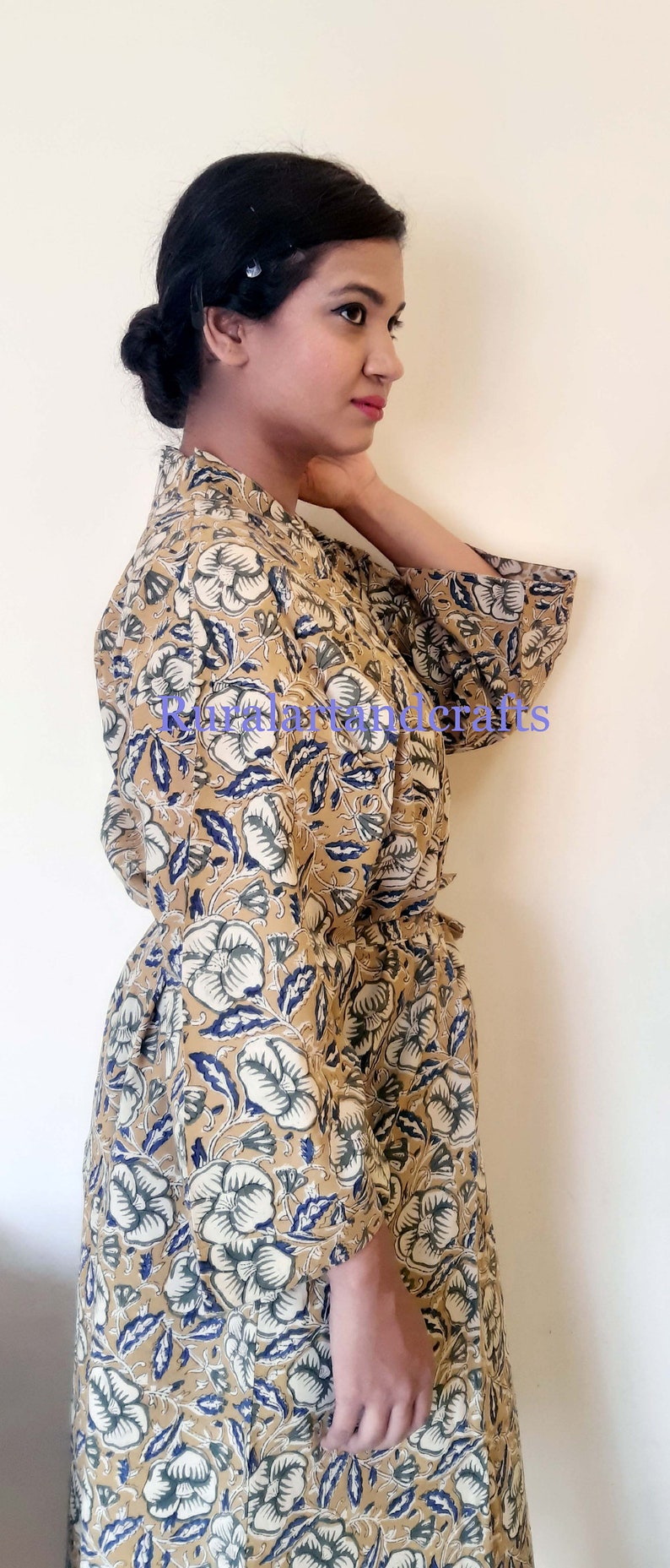 Women Boho Floral Kimono Dress Summer Bohemian Kimono Dress Hippie Kimono Robe Summer Boho Tunic Beach Kimono Long Gown Dress