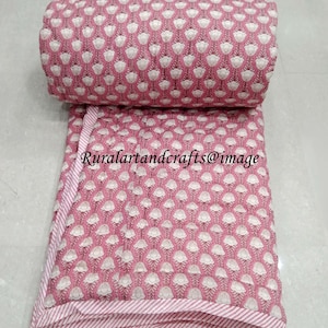 New Hand Block Print Quilt Indian Reversible Jaipuri rezai Cotton Voile Handmade Floral Quilt Jaipuri Quilt Comforter