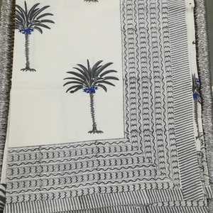 Palm Tree Bed Sheet: Hand Block Printed Cotton King Bed Cover
