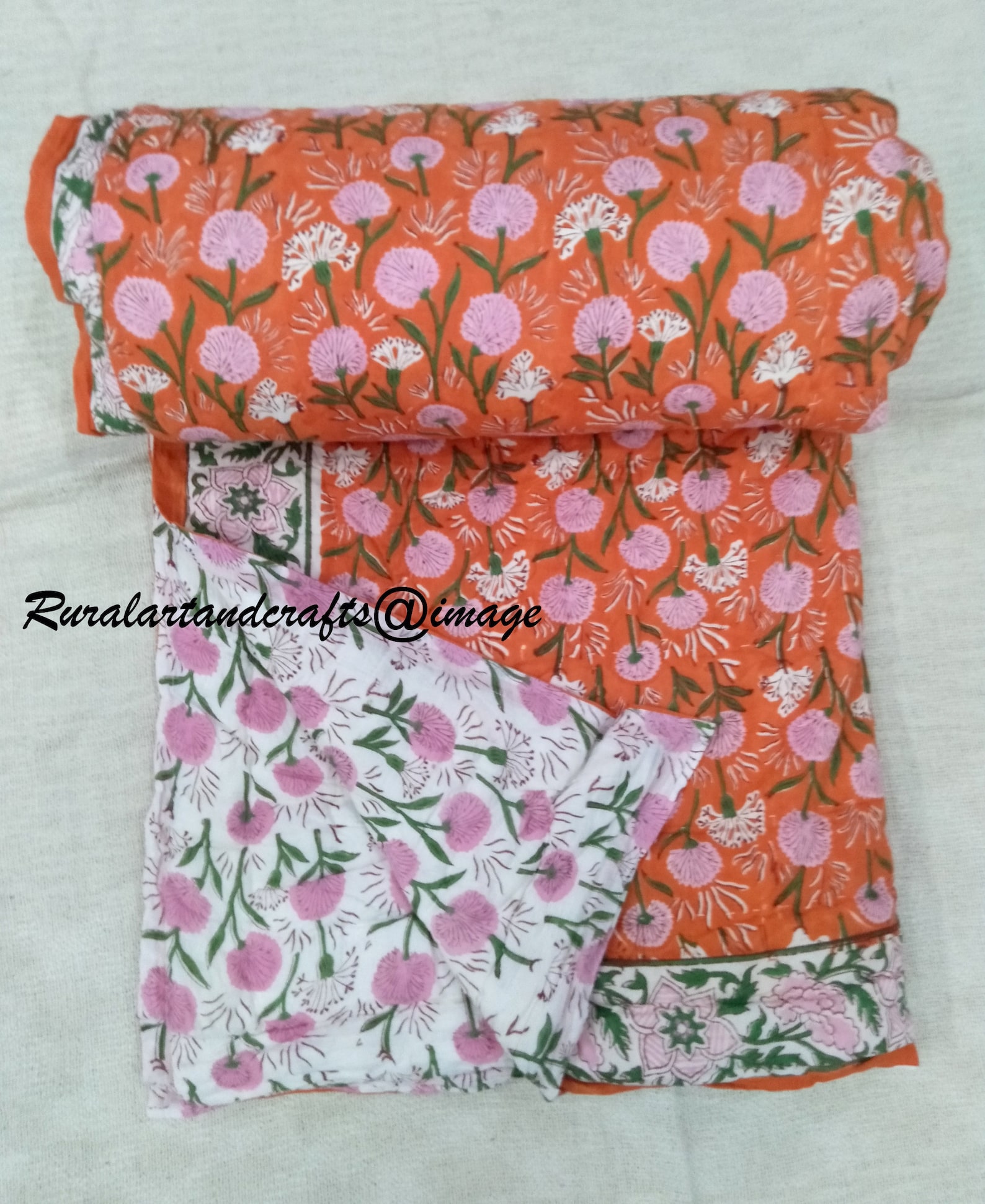 Indian Quilt New Floral Print Quilt Hand Block Print Cotton Etsy