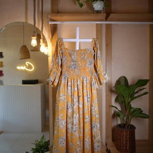 Block Print Cotton Dress: Floral Midi Mini Dress