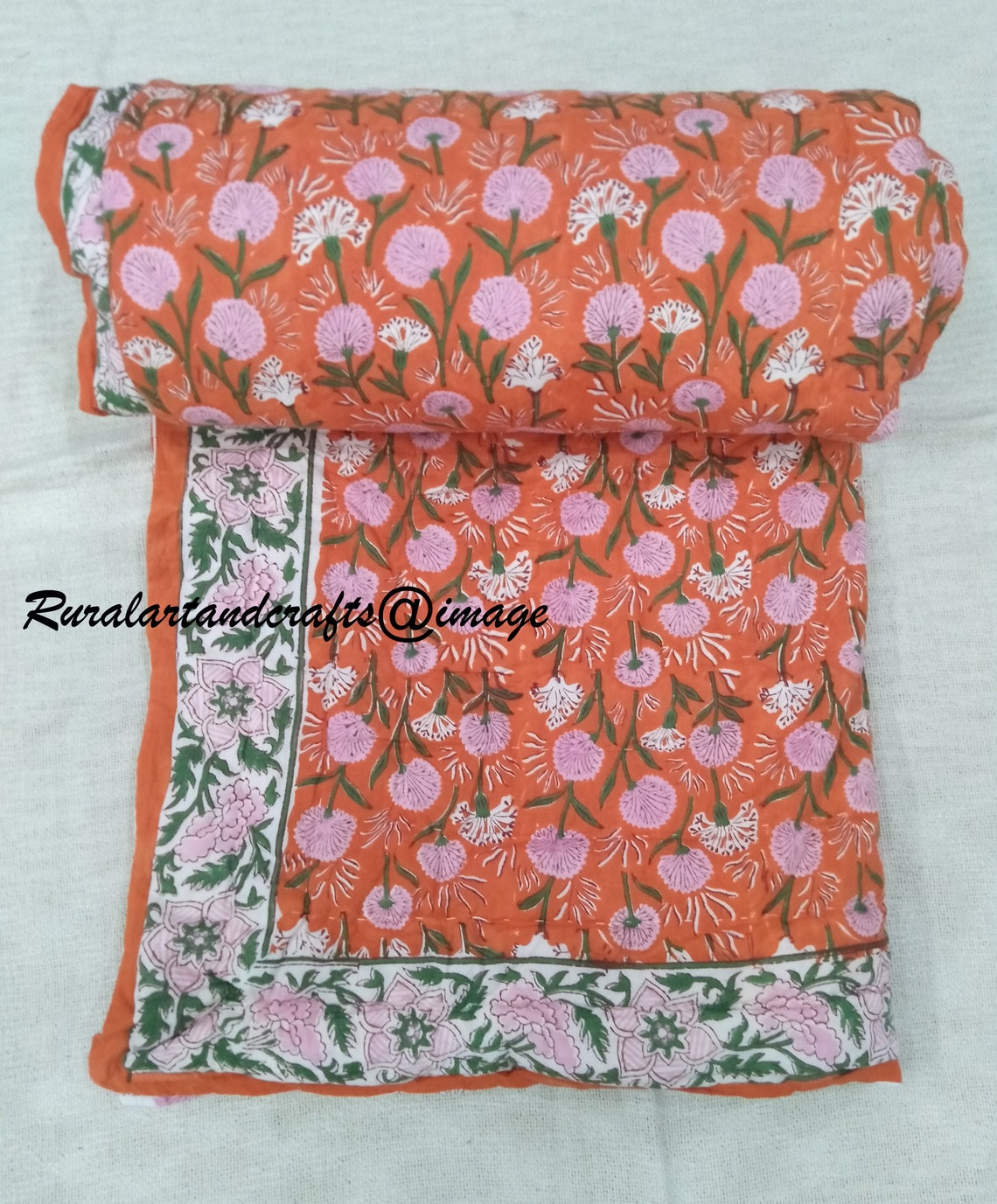 Indian Quilt New Floral Print Quilt Hand Block Print Cotton Etsy